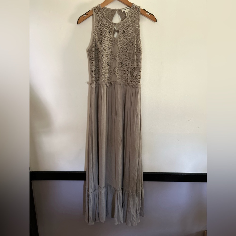 Indigo Threads Crocheted Lace Maxi Dress